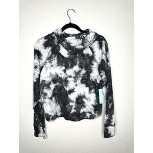 NEW Abound Pullover Sweater Womens XS Black White Tie Dye Cowl Neck Soft Ribbed